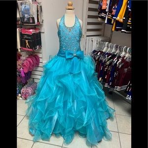Size 12 Sugar by Mac Duggal Zip or Corset Back Turquoise Pageant Ballgown Dress